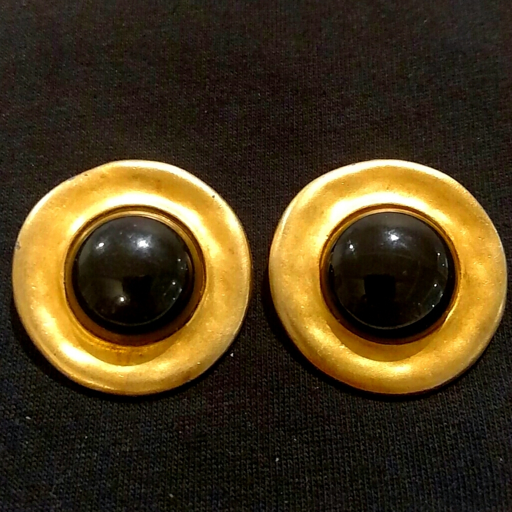 Brushed Gold Tone and Black Accent Earrings
